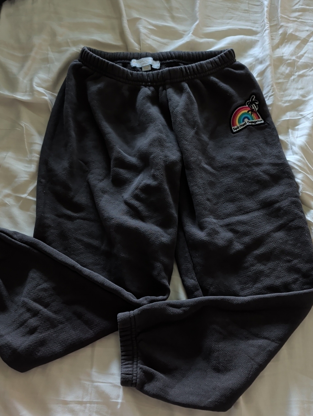 Spiritual Gangster Women's Black Sweatpants with Rainbow Patch